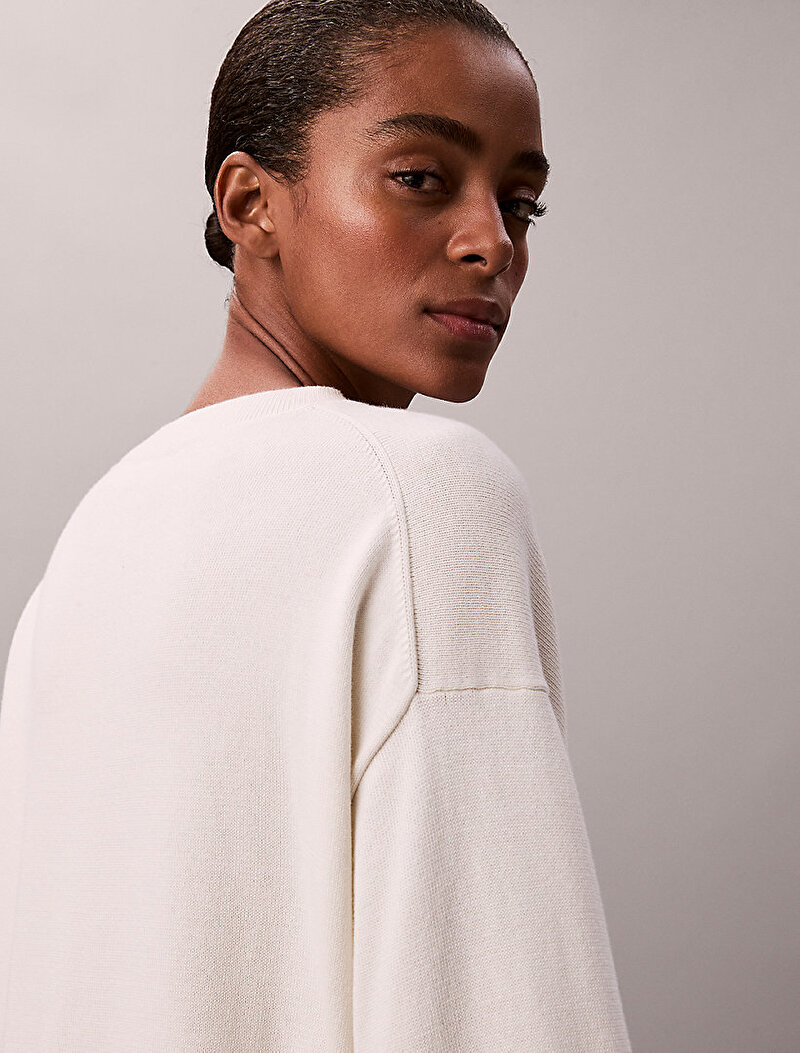Calvin Klein Beyaz Renkli Kadın Long Sleeve Smooth Kazak
