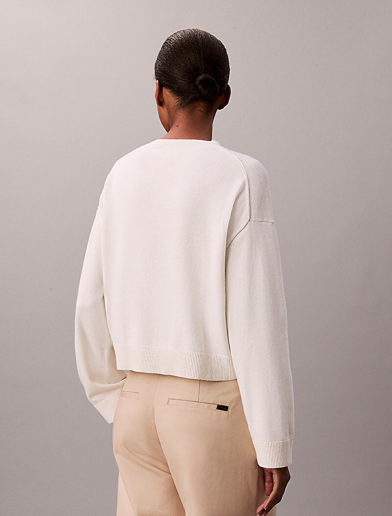 Calvin Klein Beyaz Renkli Kadın Long Sleeve Smooth Kazak