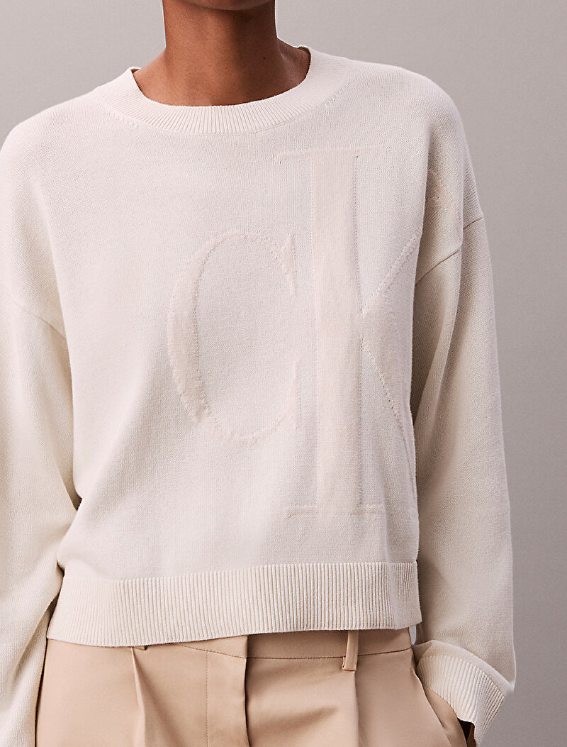 Calvin Klein Beyaz Renkli Kadın Long Sleeve Smooth Kazak