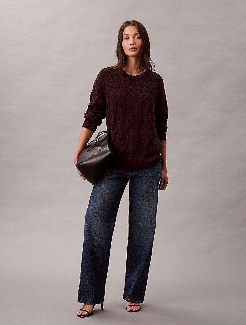 Calvin Klein Kırmızı Renkli Kadın Cable Crewneck Kazak