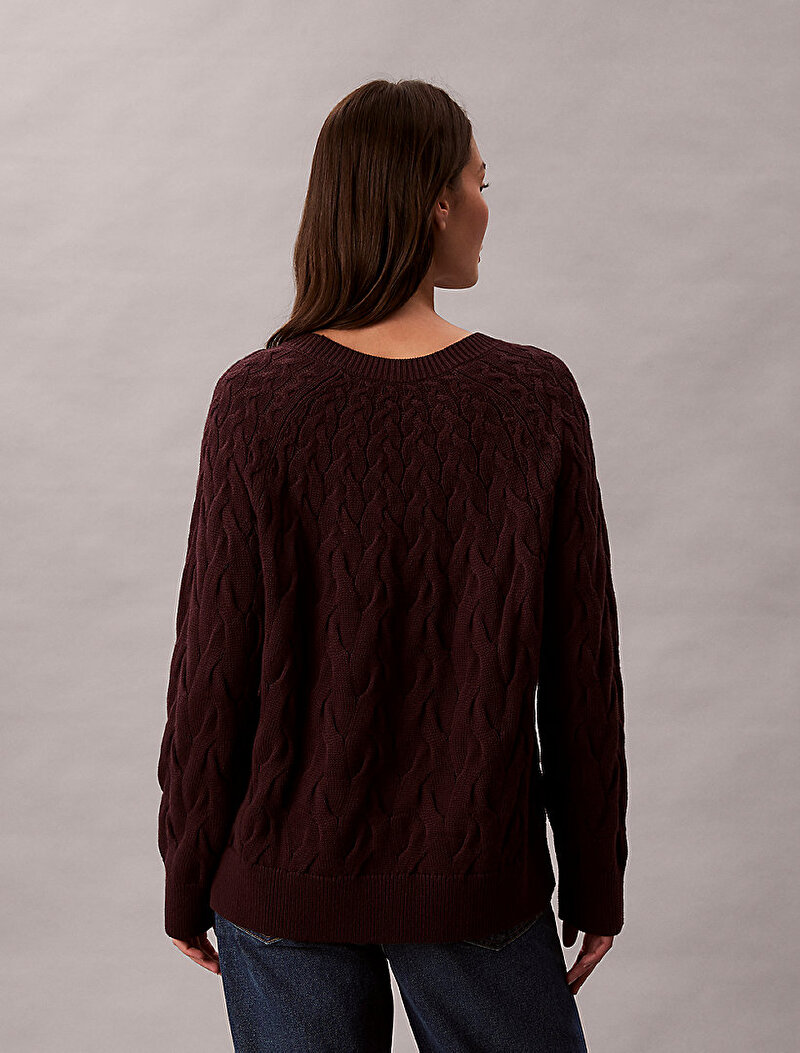 Calvin Klein Kırmızı Renkli Kadın Cable Crewneck Kazak