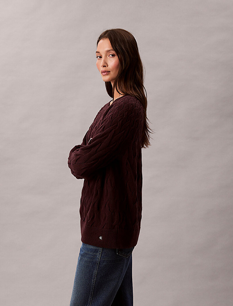 Calvin Klein Kırmızı Renkli Kadın Cable Crewneck Kazak