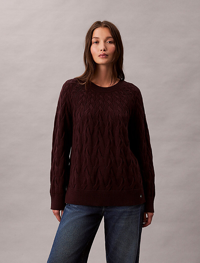 Calvin Klein Kırmızı Renkli Kadın Cable Crewneck Kazak