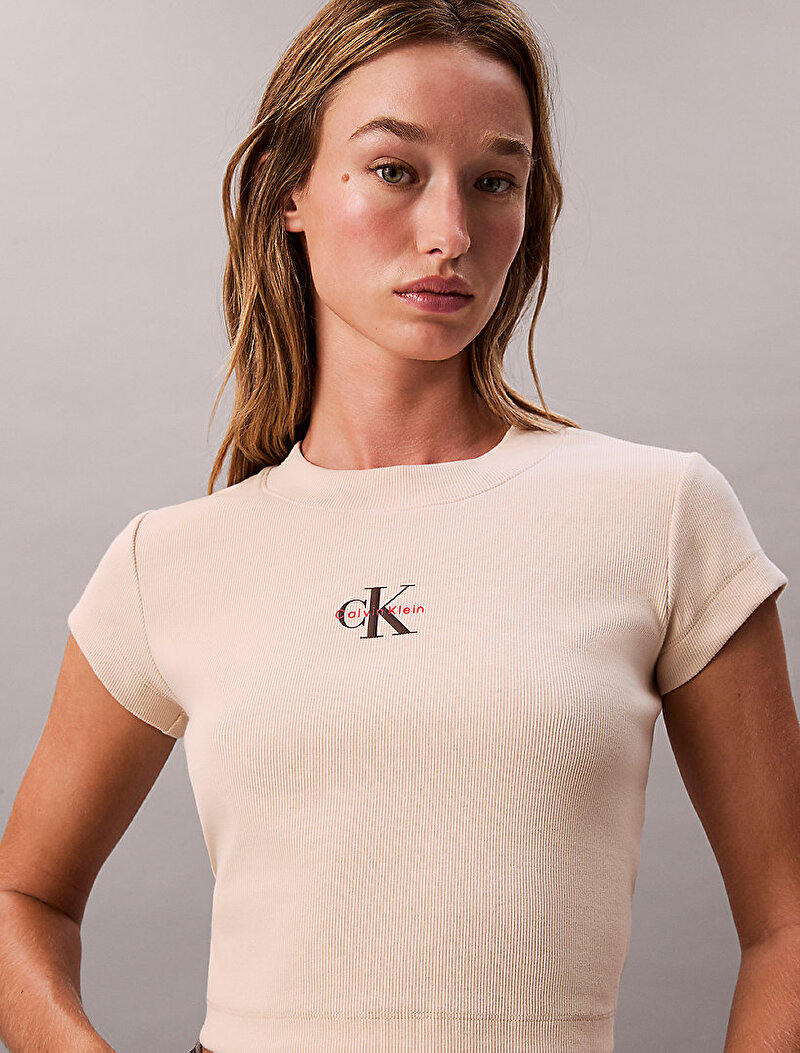Calvin Klein Bej Renkli Kadın Monogram Baby T-shirt