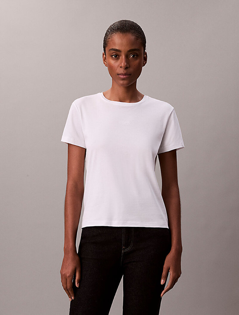 Calvin Klein Beyaz Renkli Kadın Supima Fine Inter T-shirt