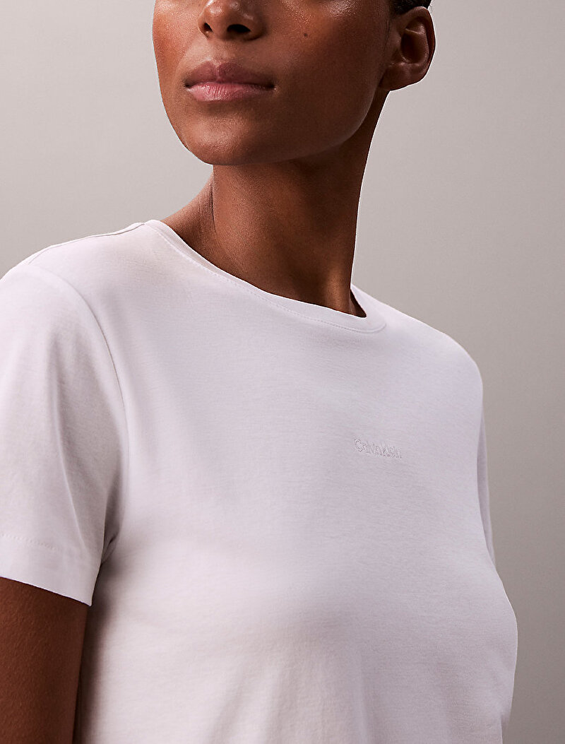 Calvin Klein Beyaz Renkli Kadın Supima Fine Inter T-shirt