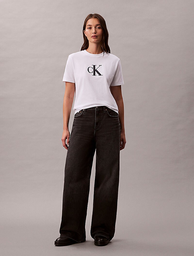Calvin Klein Beyaz Renkli Kadın Sequin Graphic T-shirt