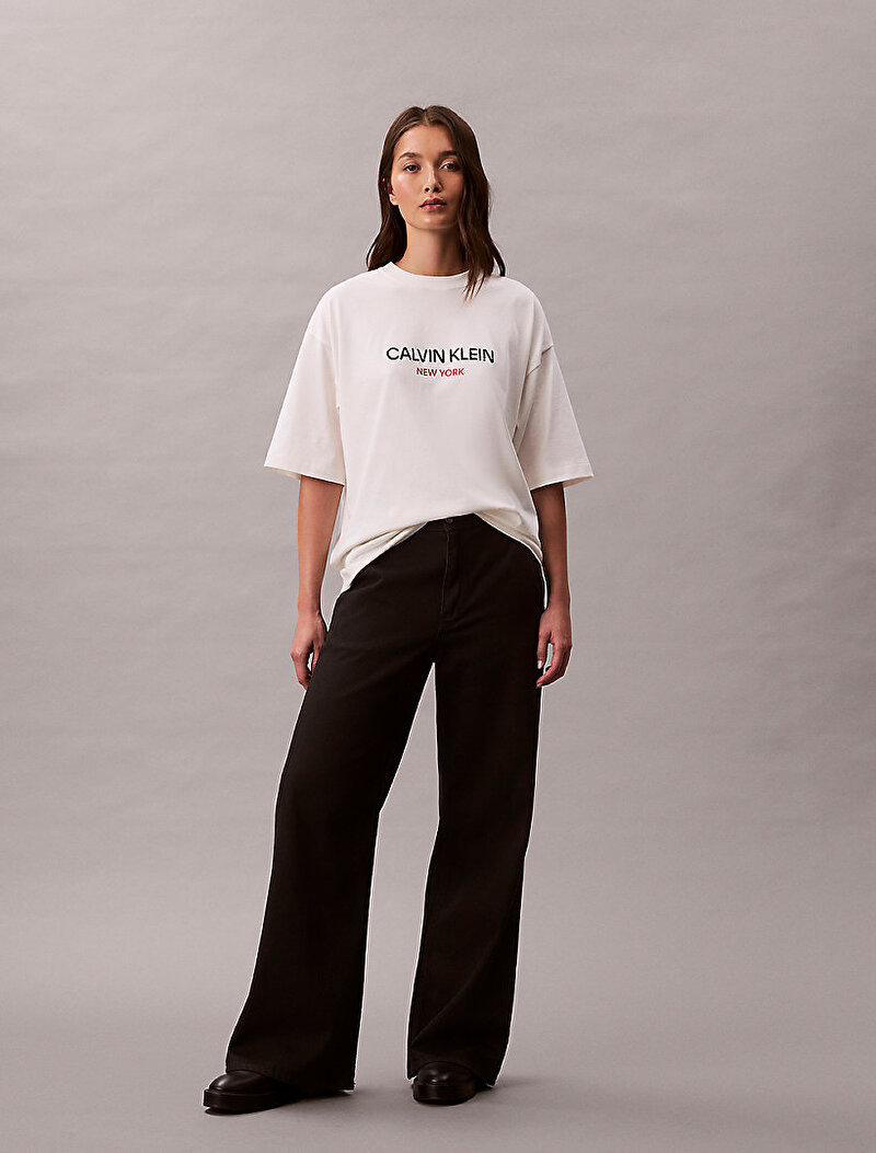 Calvin Klein Beyaz Renkli Kadın Relaxed Sequin T-shirt