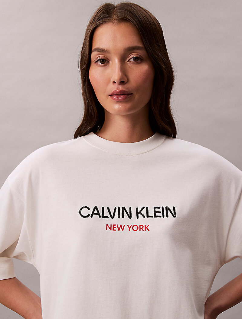Calvin Klein Beyaz Renkli Kadın Relaxed Sequin T-shirt