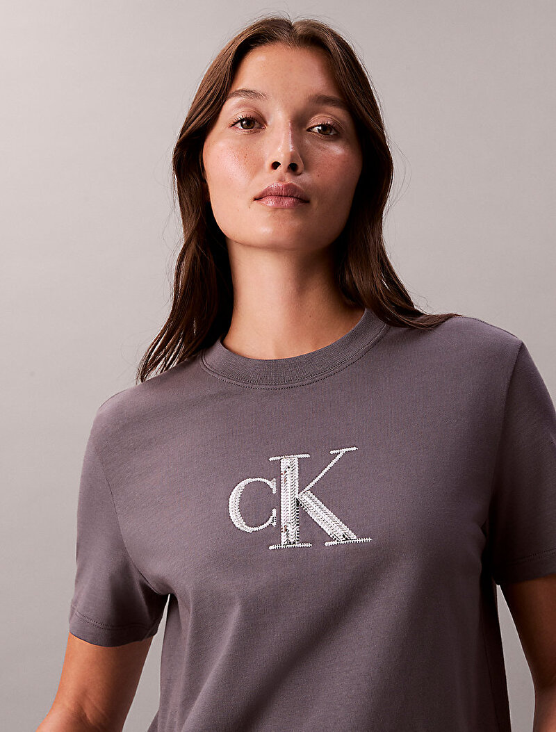 Calvin Klein Gri Renkli Kadın Sequin Graphic T-shirt