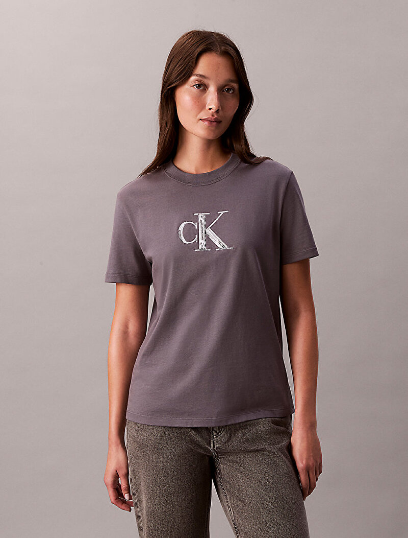 Calvin Klein Gri Renkli Kadın Sequin Graphic T-shirt
