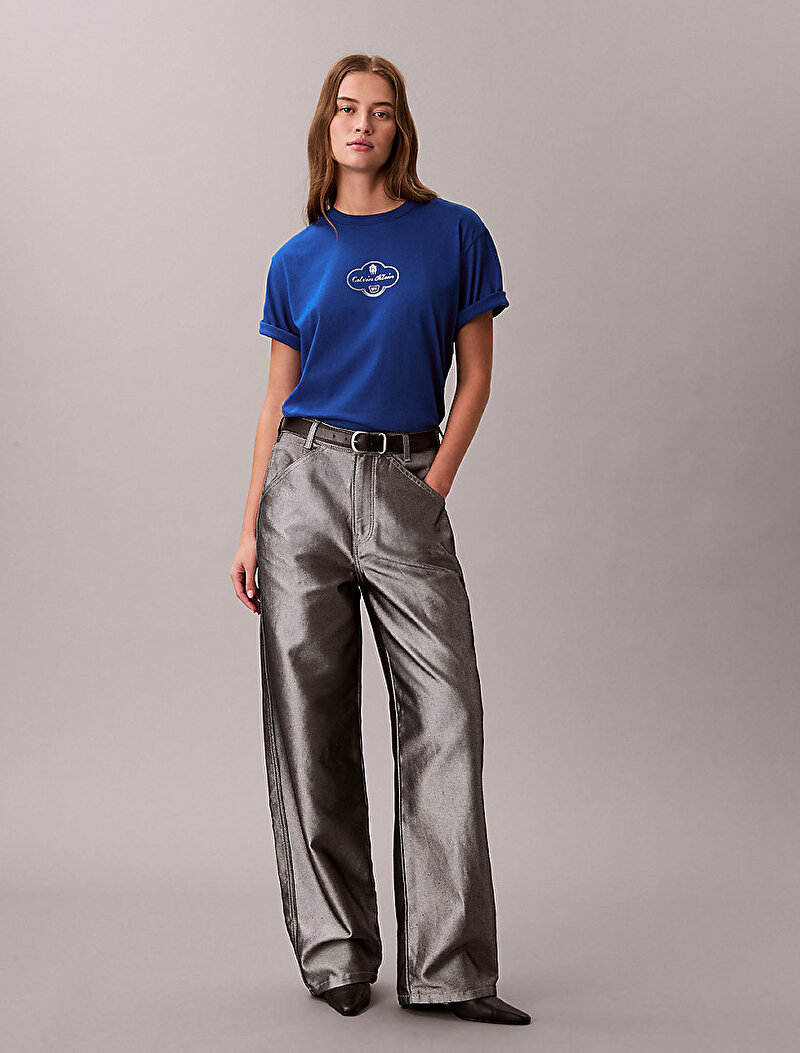 Calvin Klein Mavi Renkli Kadın Boxy Cocktail Logo T-shirt