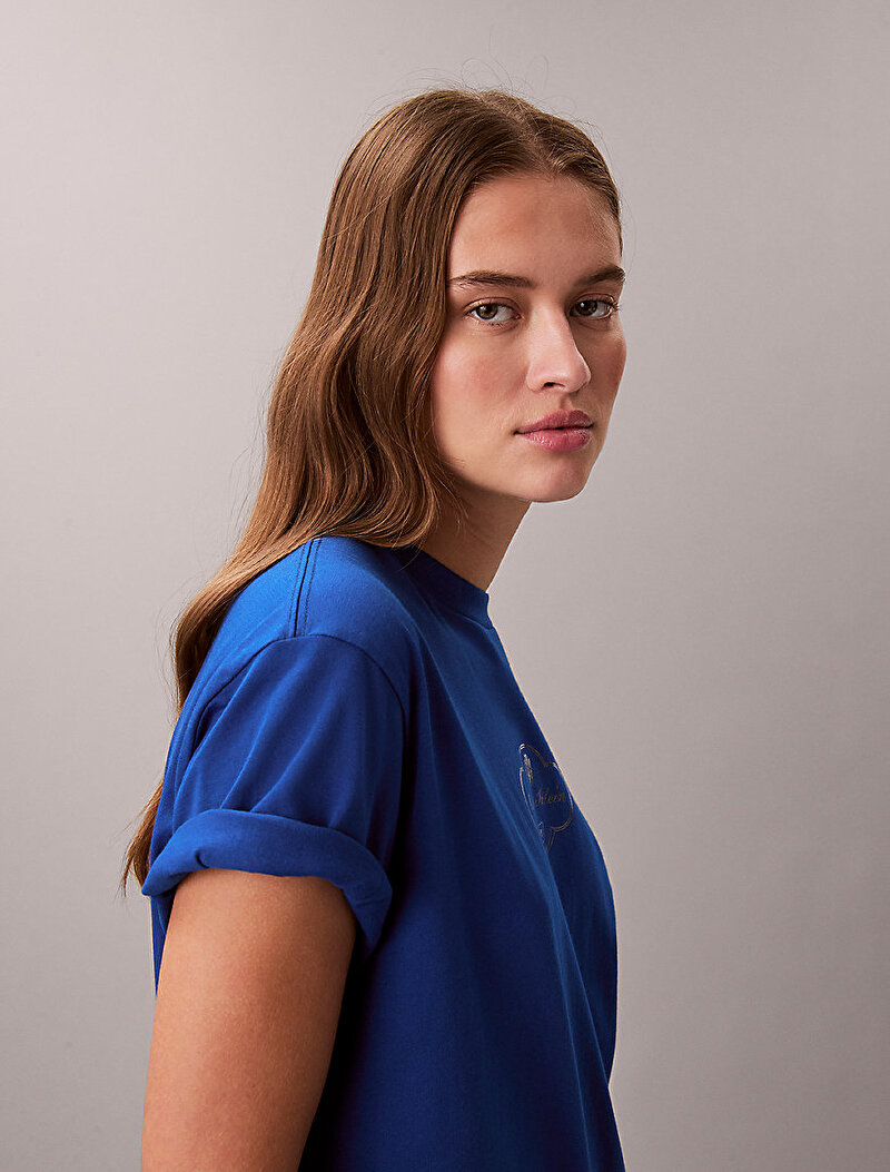 Calvin Klein Mavi Renkli Kadın Boxy Cocktail Logo T-shirt