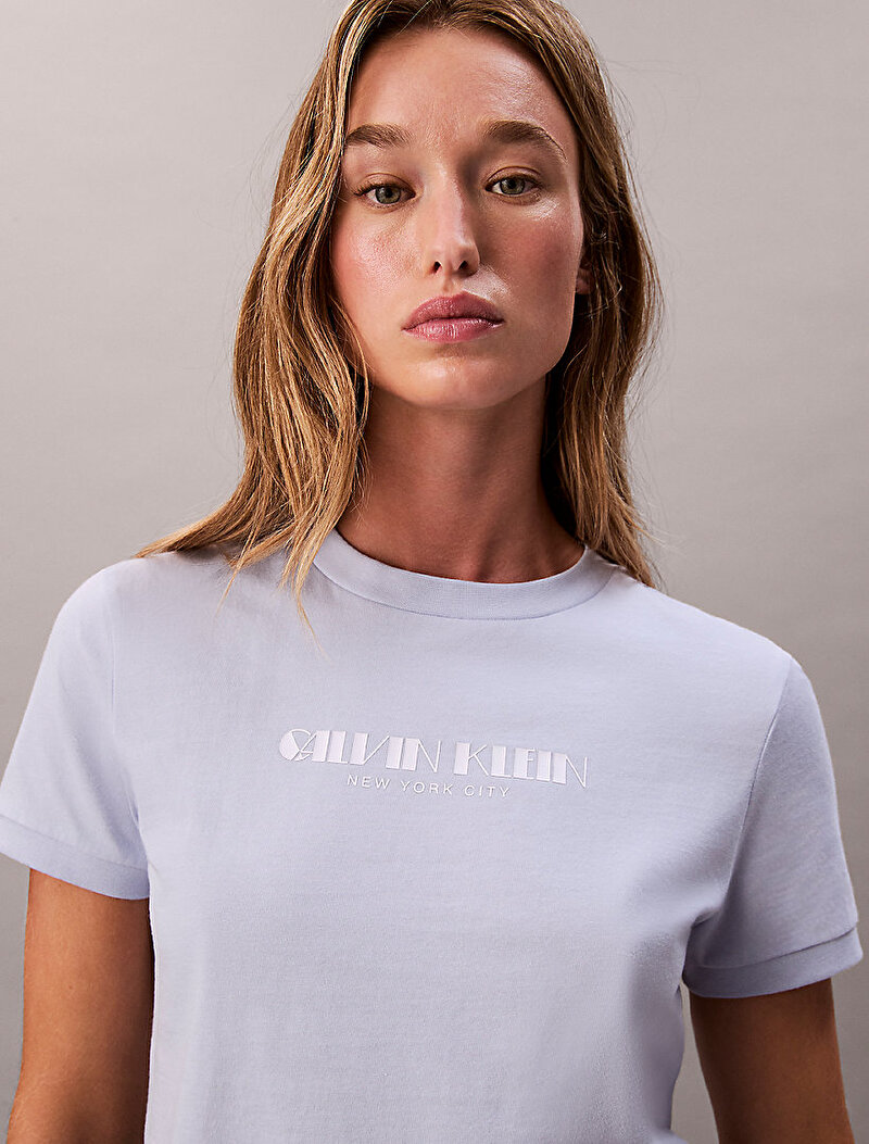 Calvin Klein Mavi Renkli Kadın Logo Croppen T-shirt