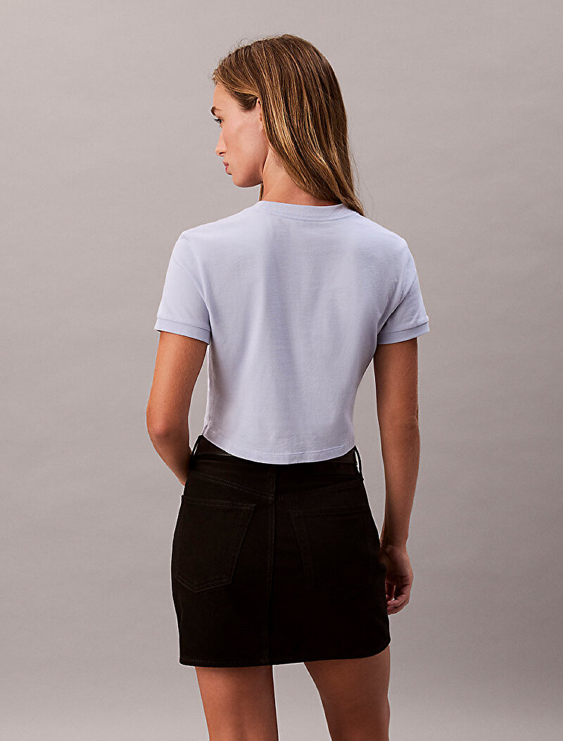 Calvin Klein Mavi Renkli Kadın Logo Croppen T-shirt