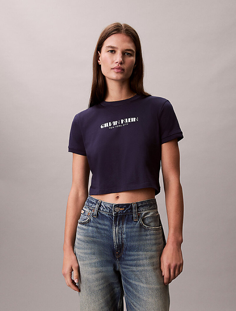 Calvin Klein Mor Renkli Kadın Logo Croppen T-shirt