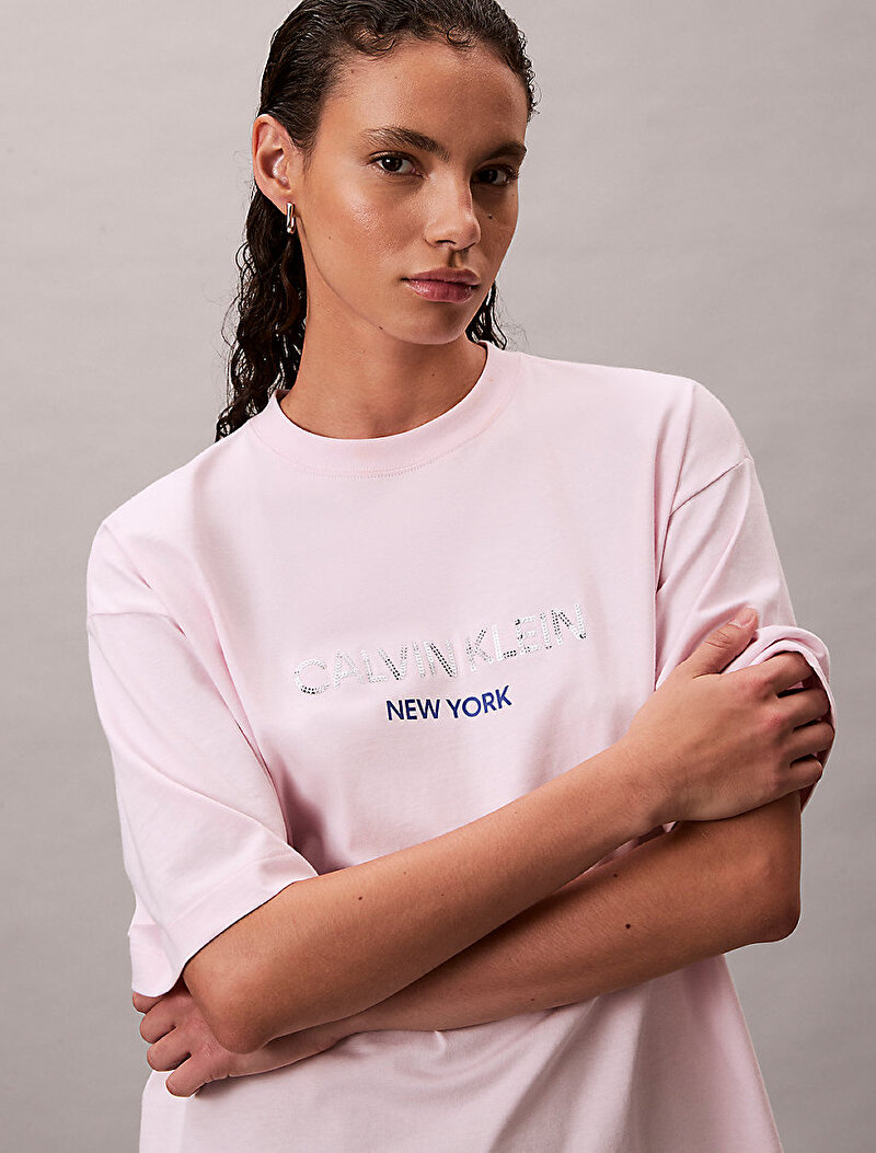 Calvin Klein Pembe Renkli Kadın Relaxed Sequin T-shirt