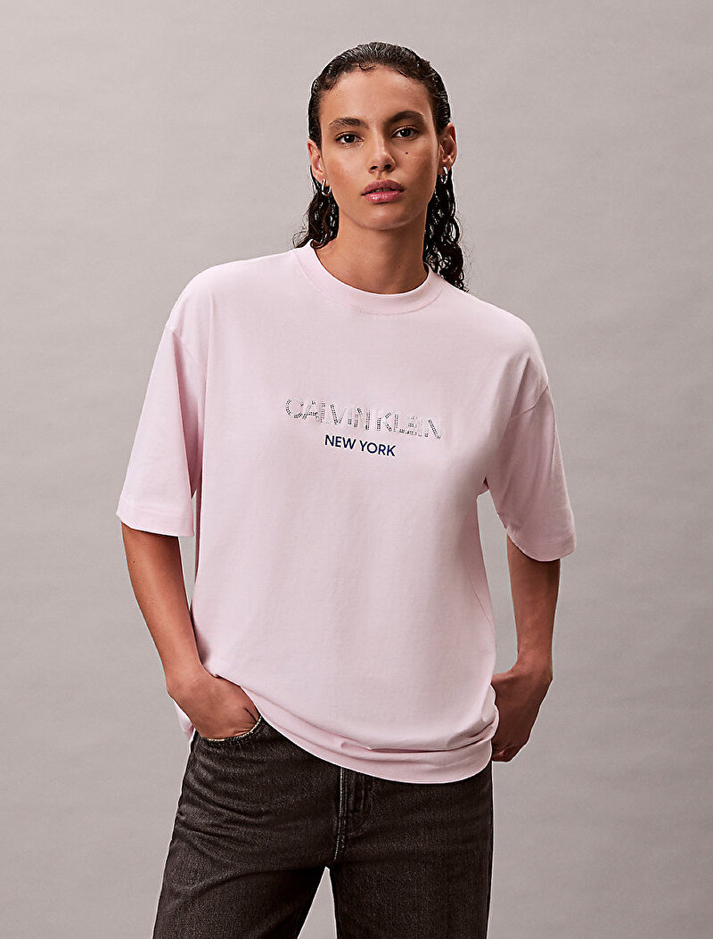 Calvin Klein Pembe Renkli Kadın Relaxed Sequin T-shirt