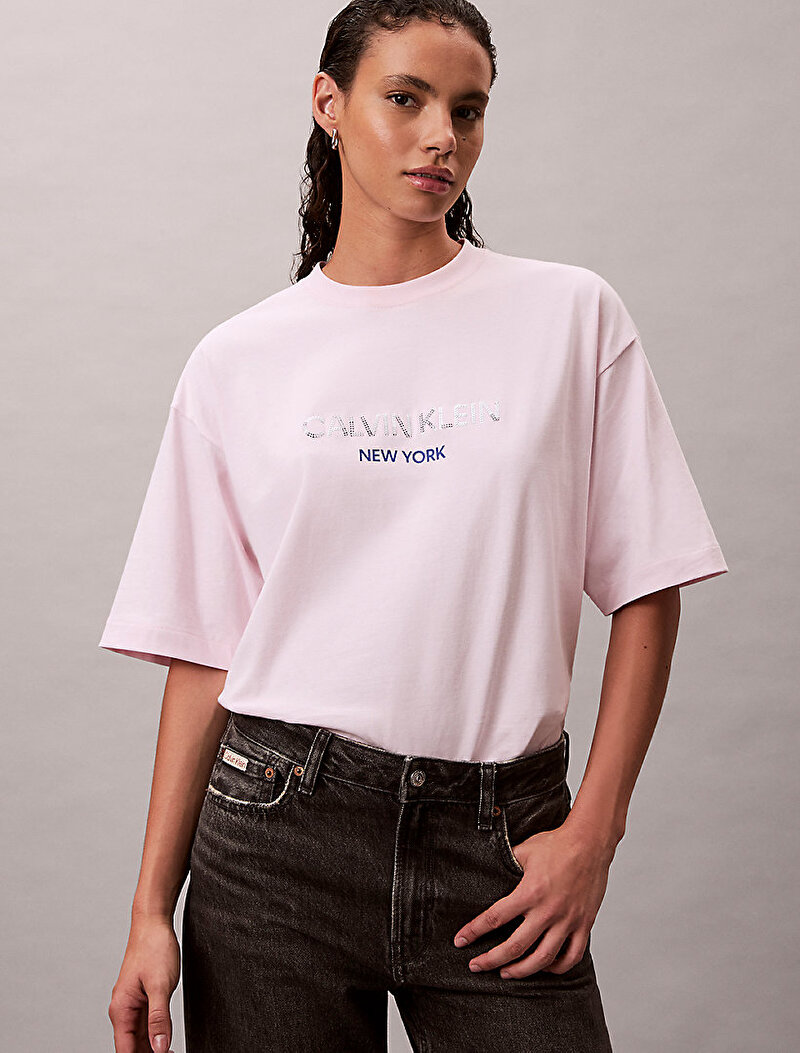 Calvin Klein Pembe Renkli Kadın Relaxed Sequin T-shirt