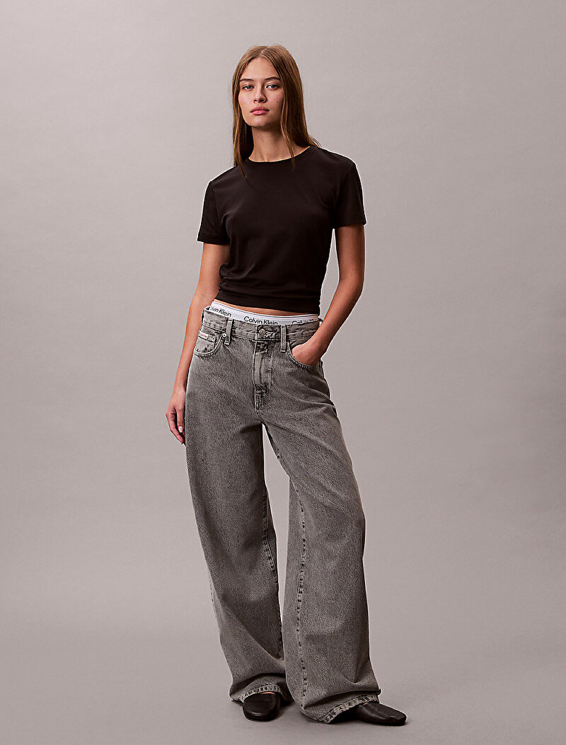 Calvin Klein Siyah Renkli Kadın Supima Fine Inter T-shirt