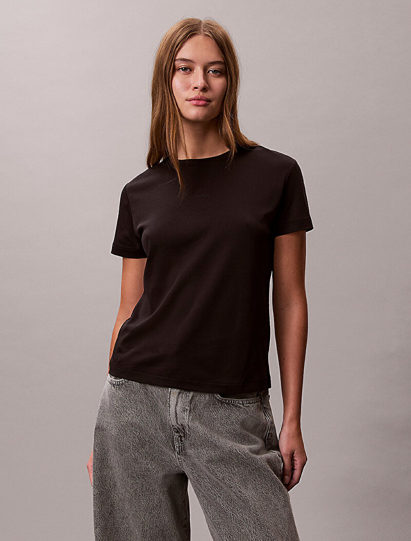 Calvin Klein Siyah Renkli Kadın Supima Fine Inter T-shirt