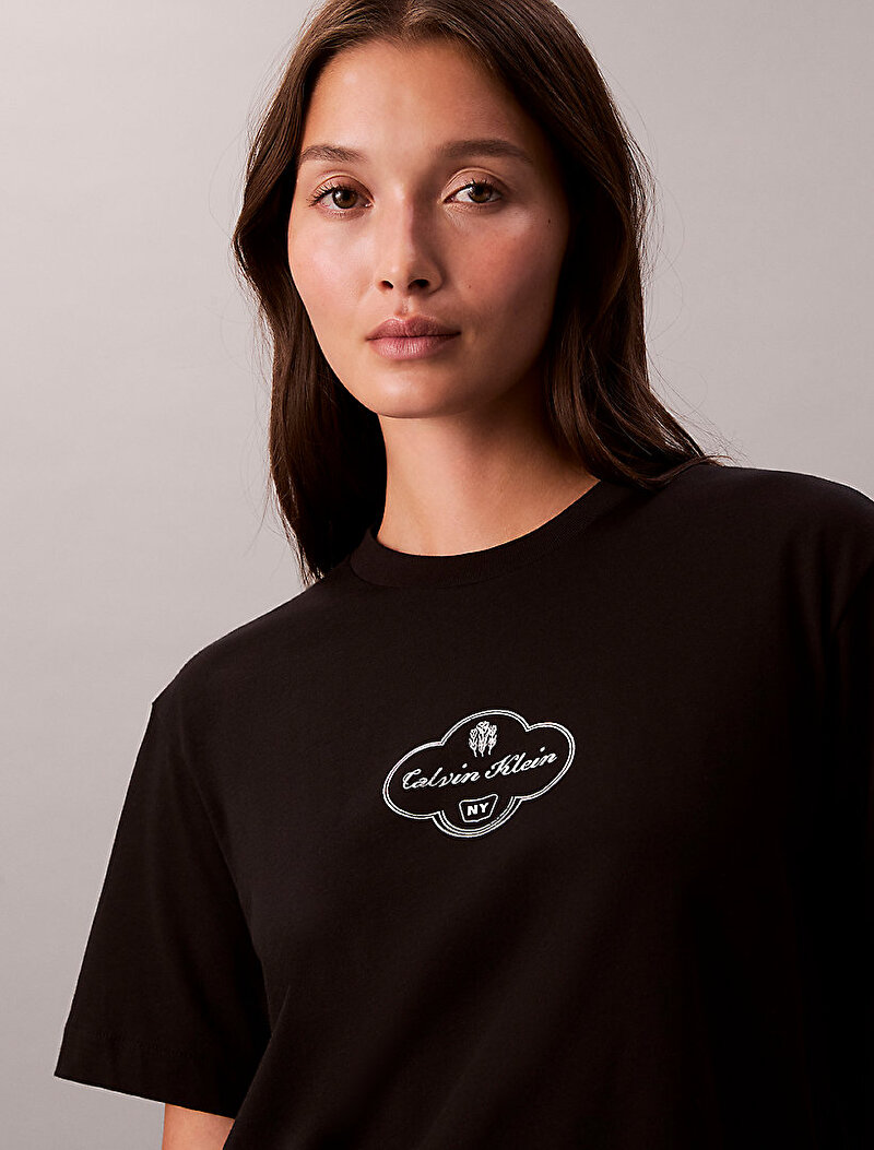 Calvin Klein Siyah Renkli Kadın Boxy Cocktail Logo T-shirt