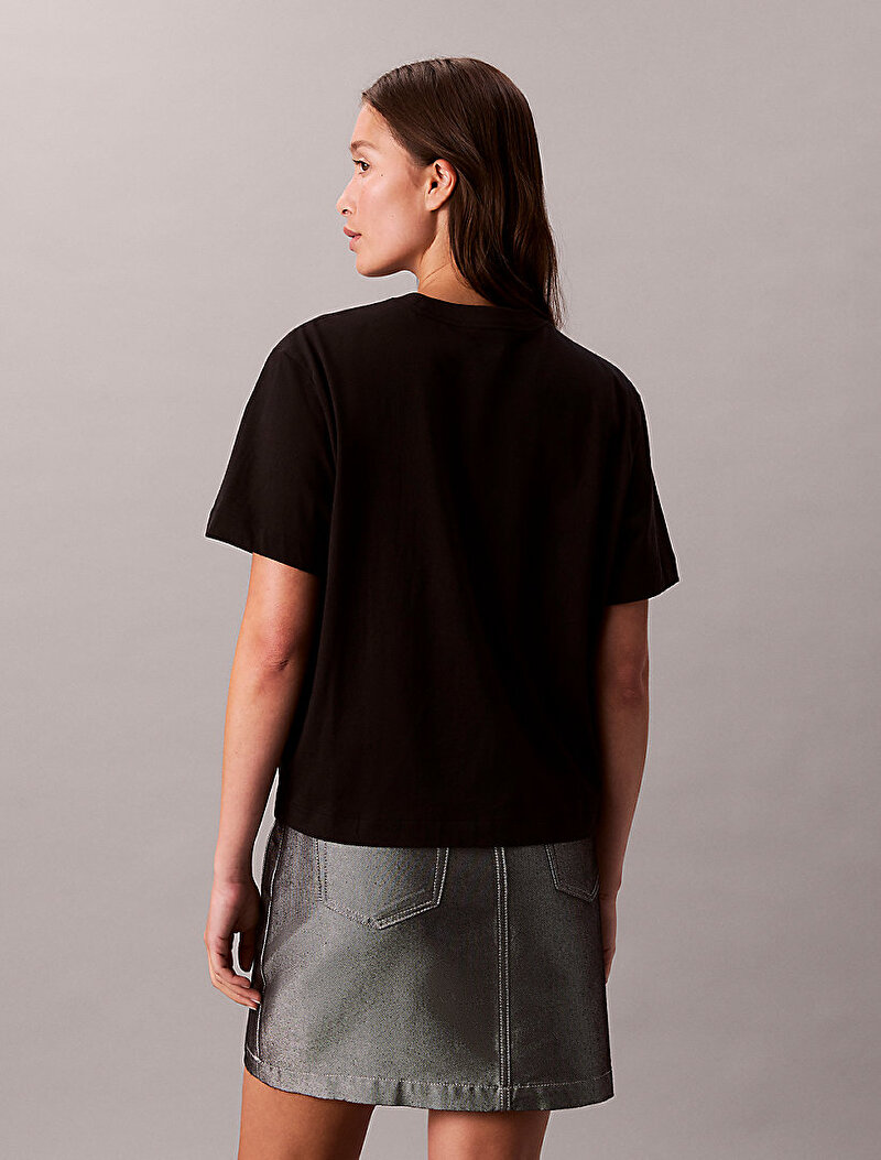 Calvin Klein Siyah Renkli Kadın Boxy Cocktail Logo T-shirt