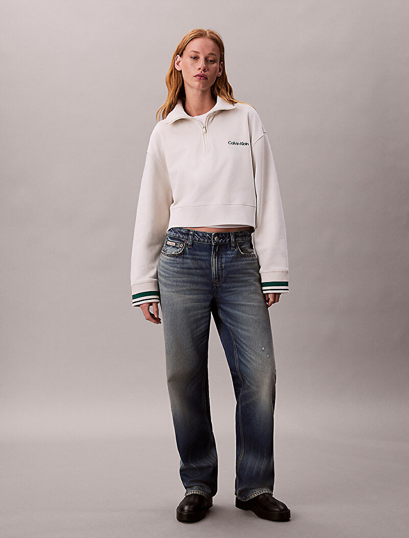 Calvin Klein Beyaz Renkli Kadın 1/4 Zip Sweatshirt