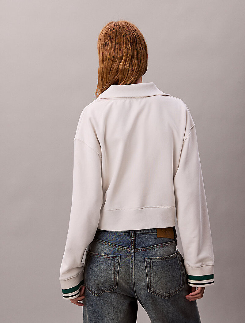 Calvin Klein Beyaz Renkli Kadın 1/4 Zip Sweatshirt