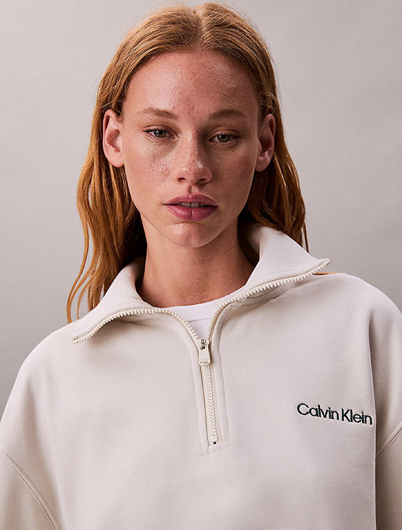 Calvin Klein Beyaz Renkli Kadın 1/4 Zip Sweatshirt