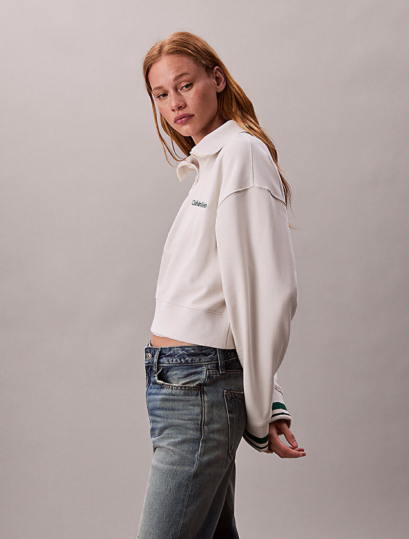 Calvin Klein Beyaz Renkli Kadın 1/4 Zip Sweatshirt