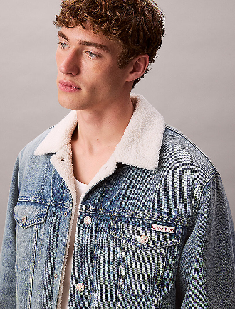 Calvin Klein Mavi Renkli Erkek 90s Sherpa Trucker Denim Ceket