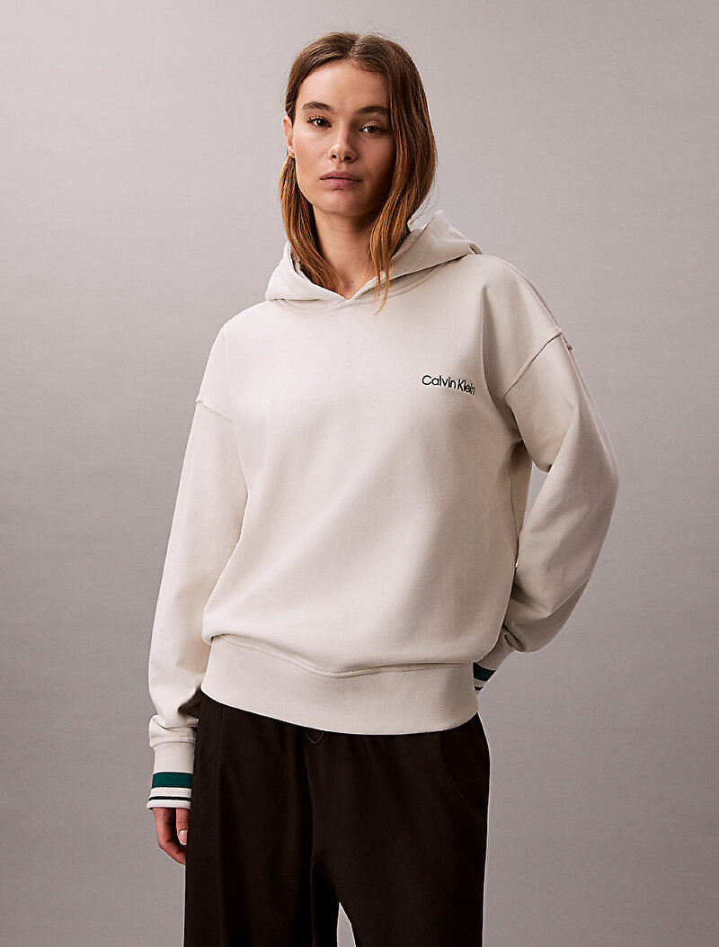 Calvin Klein Beyaz Renkli Kadın Rib Hoodie