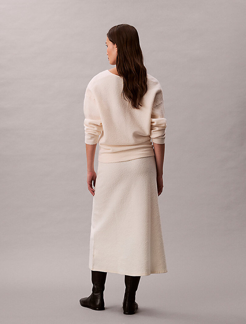 Calvin Klein Beyaz Renkli Kadın Boiled Wool Midi Etek