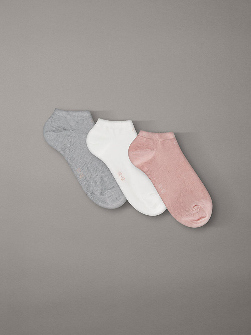 Calvin Klein Pembe Renkli Kadın CK 3'lü Paket Sneaker Çorap