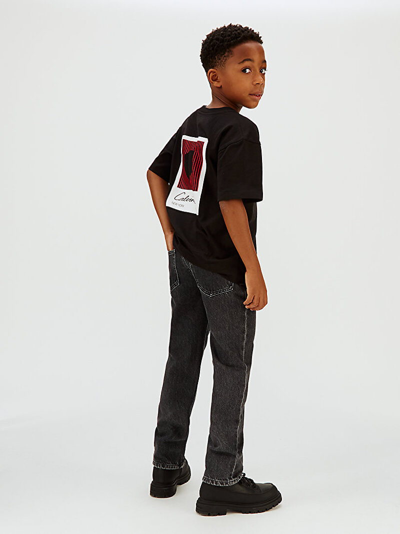 Calvin Klein Siyah Renkli Erkek Çocuk Straight Optic Washed Jean Pantolon