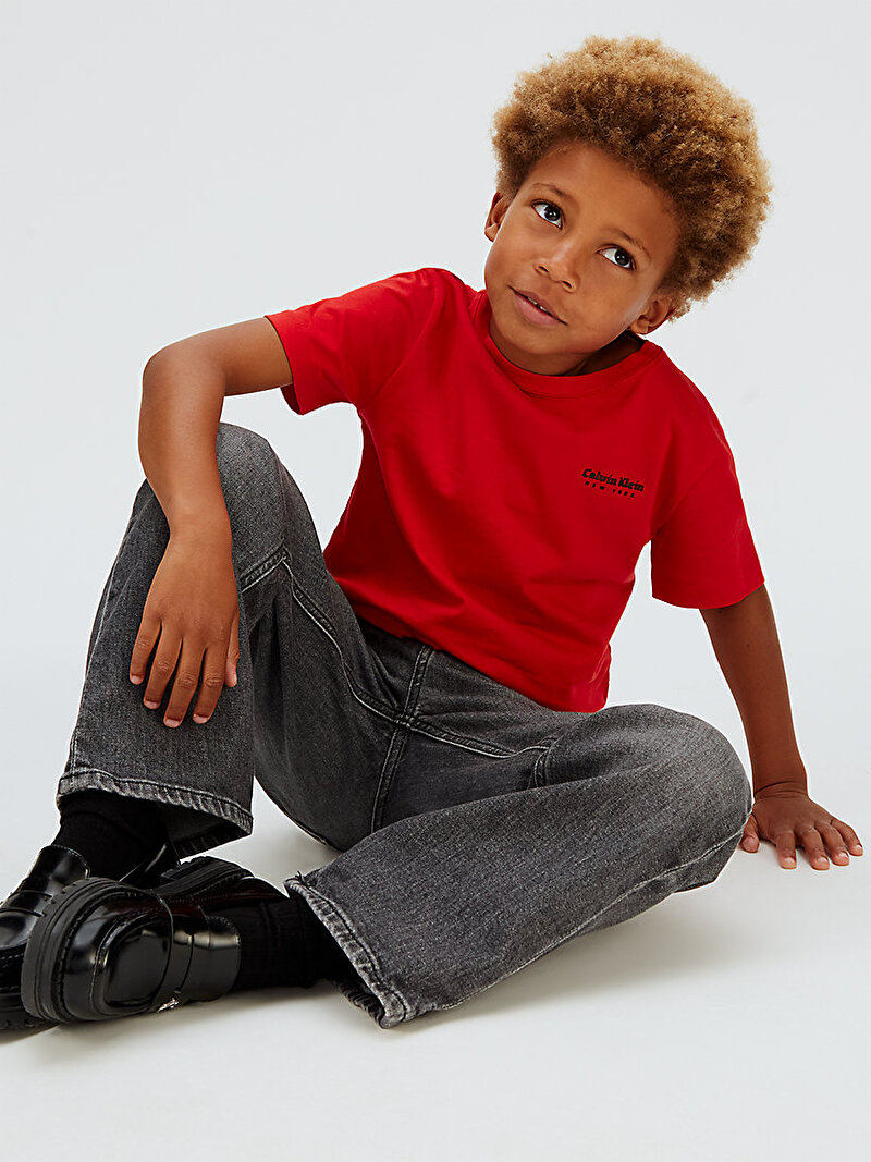 Calvin Klein Kırmızı Renkli Erkek Çocuk Minimal Logo T-shirt