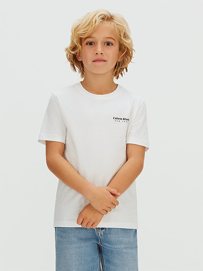 Calvin Klein Beyaz Renkli Erkek Çocuk Minimal Logo T-shirt