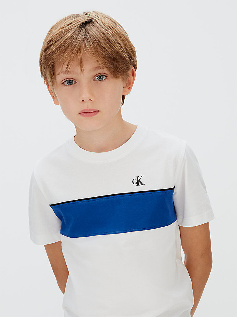 Calvin Klein Beyaz Renkli Erkek Çocuk Panel Coloblock T-shirt