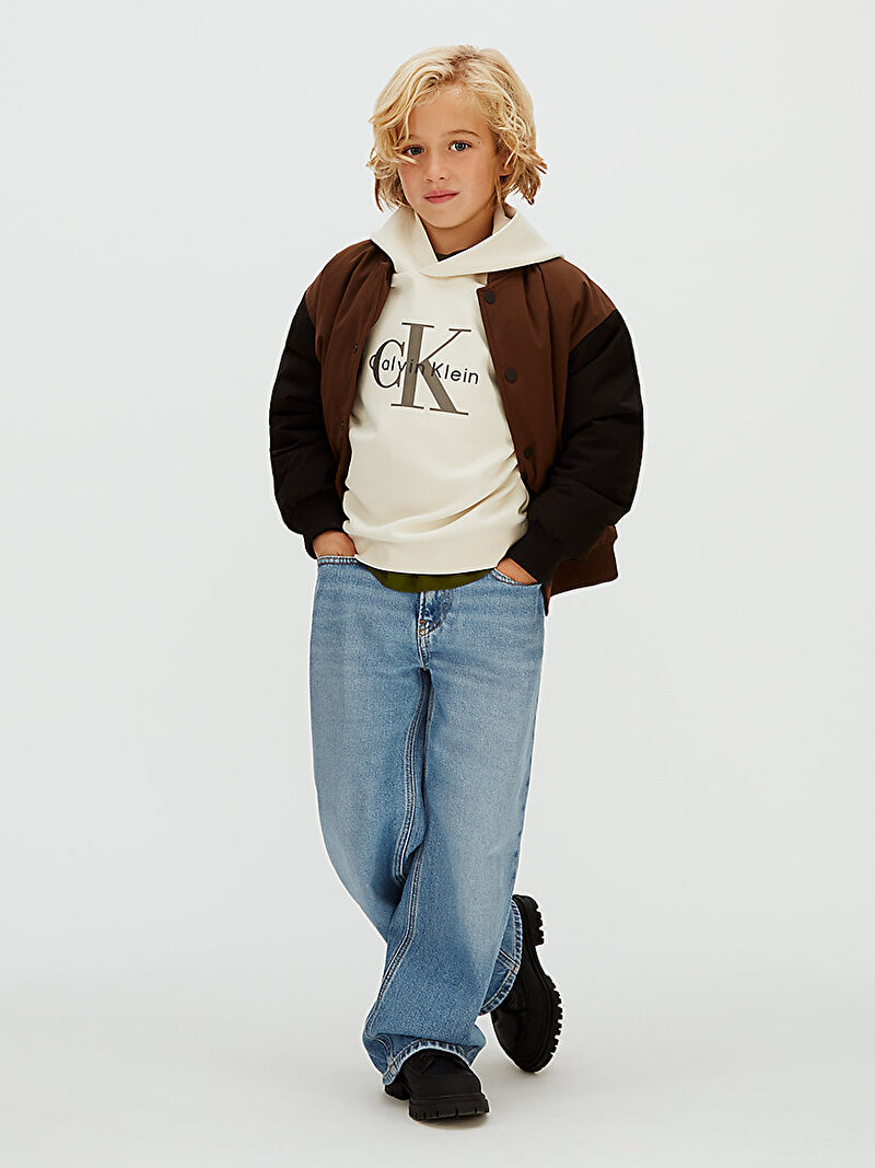 Calvin Klein Bej Renkli Erkek Çocuk Light Monologo Hoodie