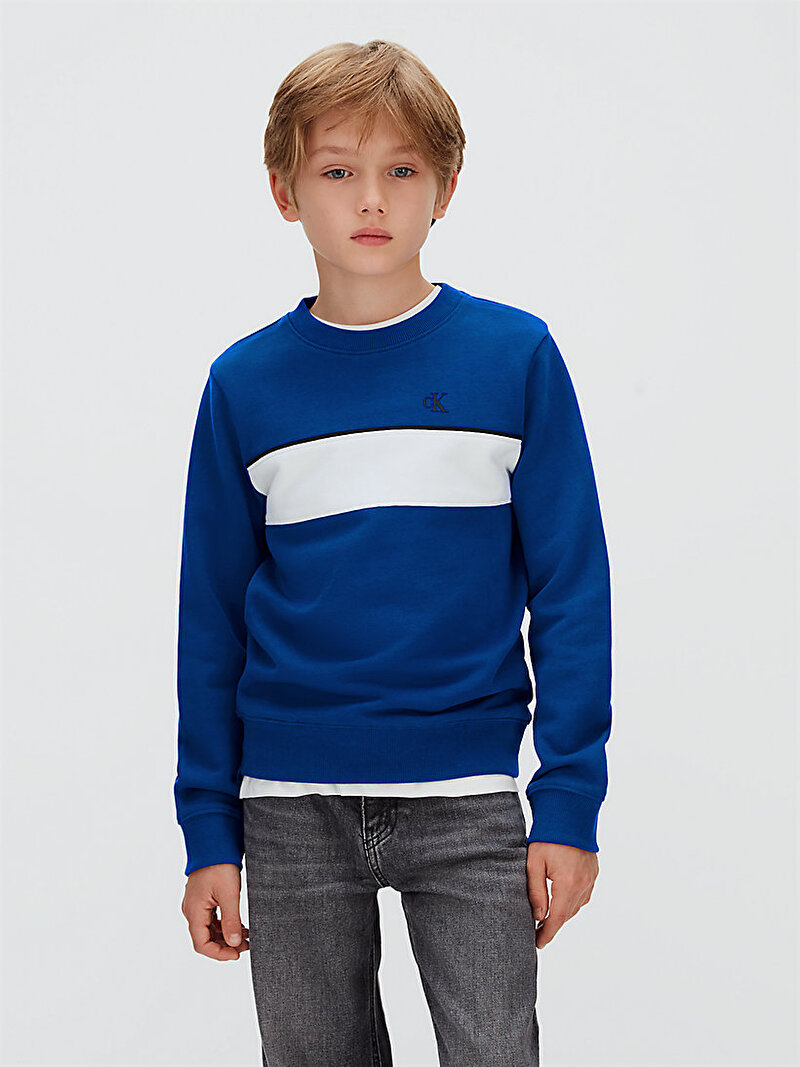 Calvin Klein Mavi Renkli Erkek Çocuk Panel Coloblock Sweatshirt