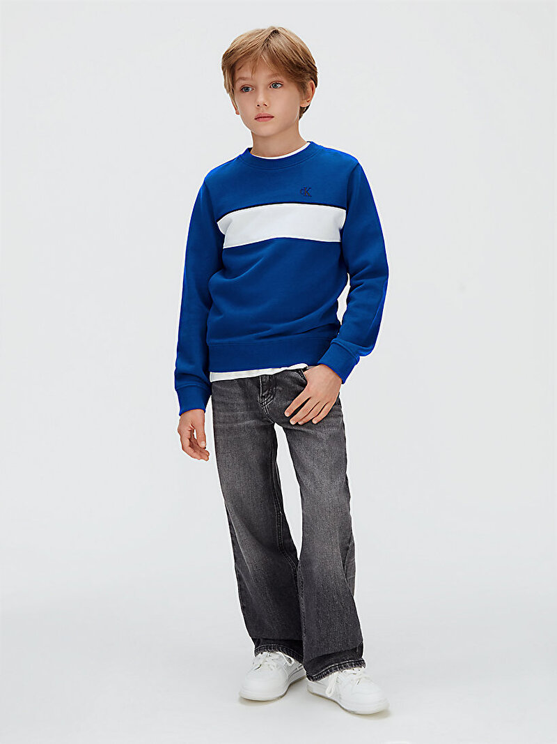 Calvin Klein Mavi Renkli Erkek Çocuk Panel Coloblock Sweatshirt