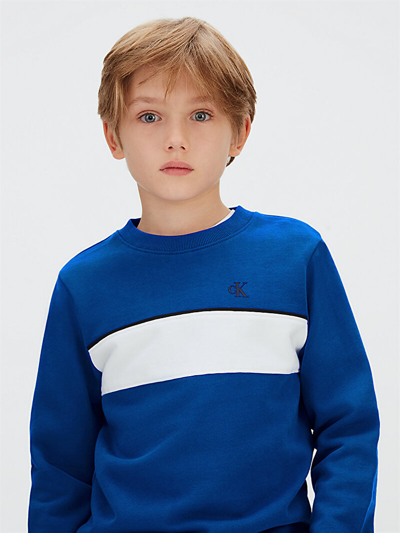 Calvin Klein Mavi Renkli Erkek Çocuk Panel Coloblock Sweatshirt