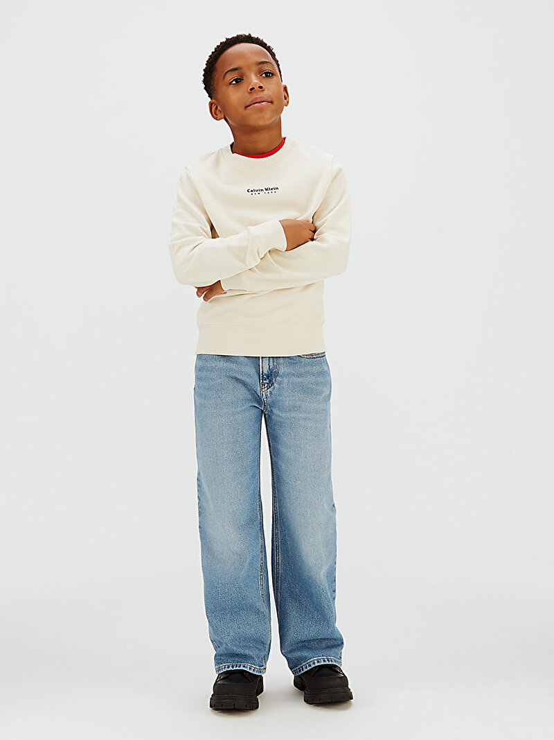 Calvin Klein Bej Renkli Erkek Çocuk Minimal Logo Sweatshirt