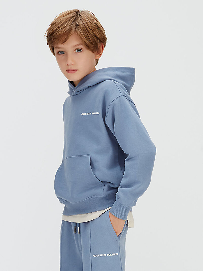 Calvin Klein Mavi Renkli Erkek Çocuk Relaxed Back Hoodie