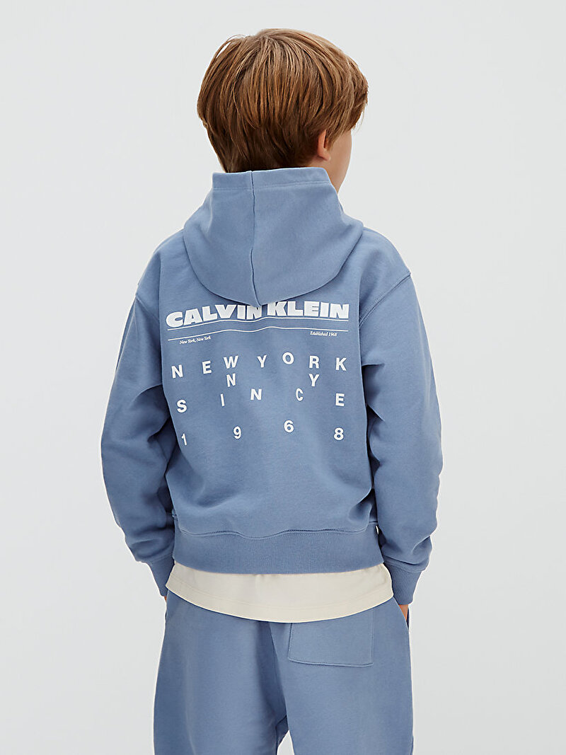Calvin Klein Mavi Renkli Erkek Çocuk Relaxed Back Hoodie