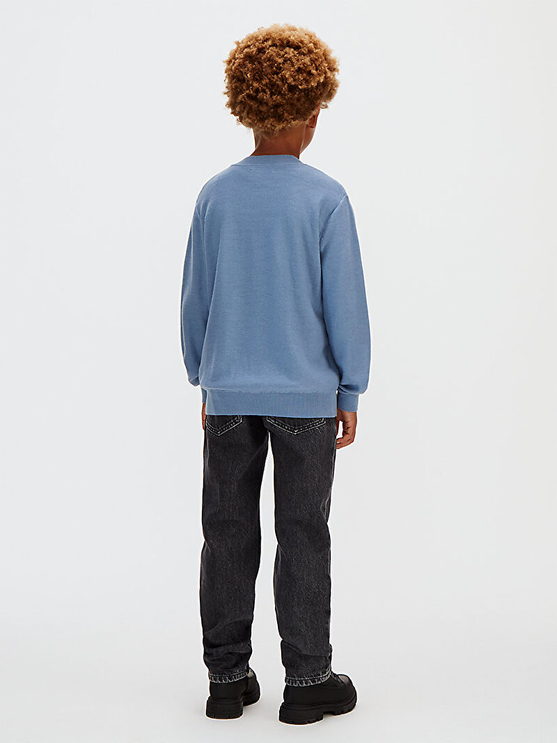 Calvin Klein Mavi Renkli Erkek Çocuk Quilted Monogram Kazak