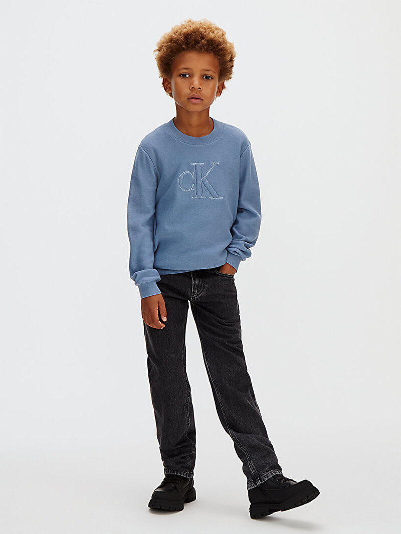 Calvin Klein Mavi Renkli Erkek Çocuk Quilted Monogram Kazak