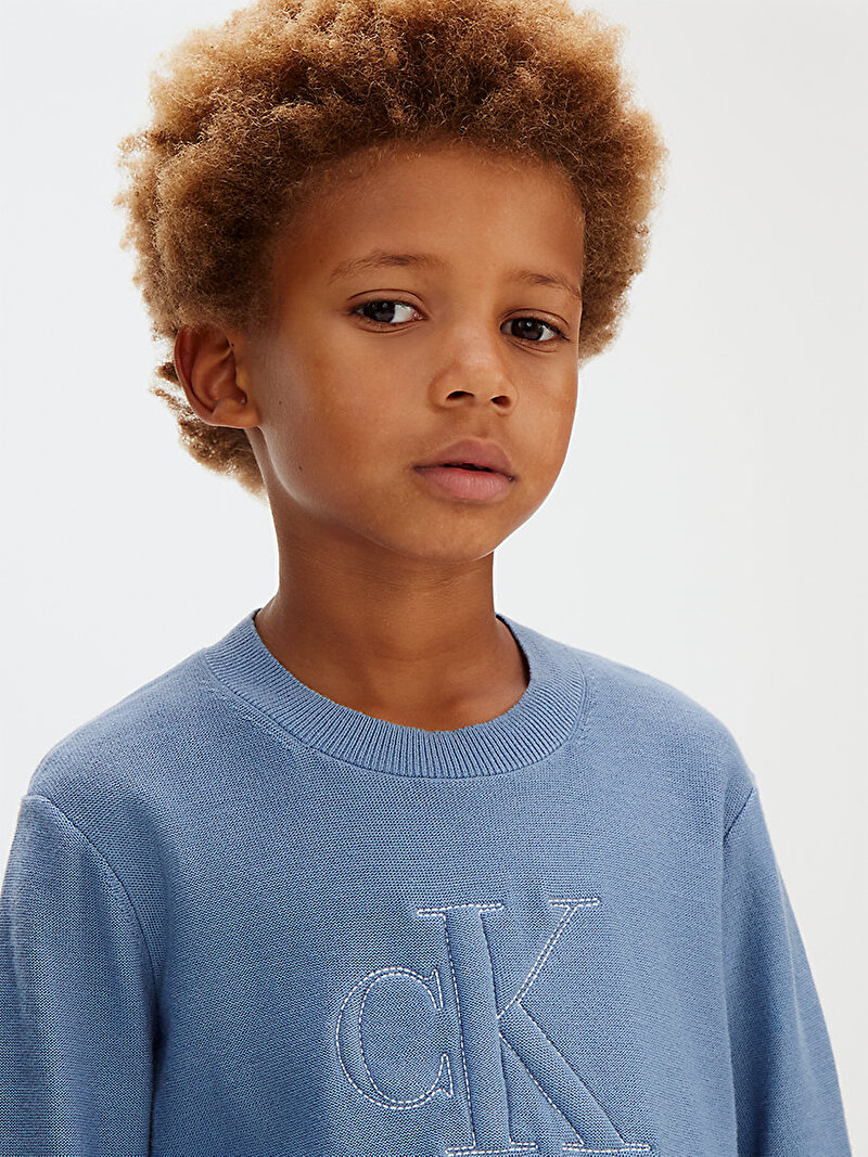 Calvin Klein Mavi Renkli Erkek Çocuk Quilted Monogram Kazak