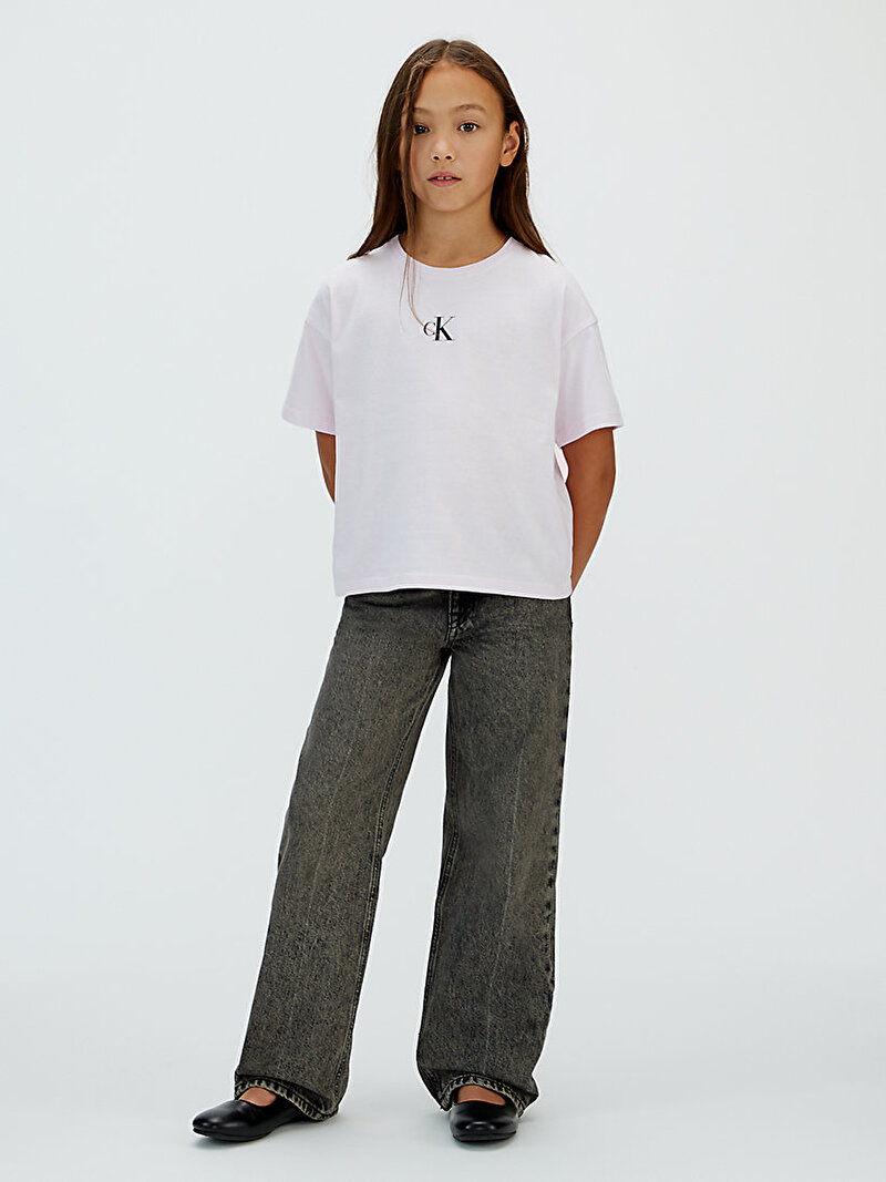 Calvin Klein Pembe Renkli Kız Çocuk CK Logo Boxy T-shirt